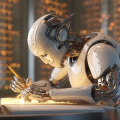 AI Robot Student Worker Performing Work Taking Test Illustration