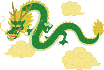 觔斗雲の中を泳ぐ、龍のイラスト