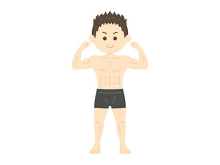 マッスルポーズを取る、ボクサーパンツを履いた、男性のイラスト