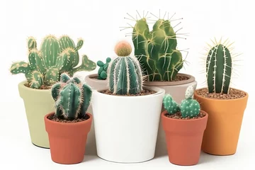 Fotobehang Cactus in pot cactus in pot on white background generative AI 