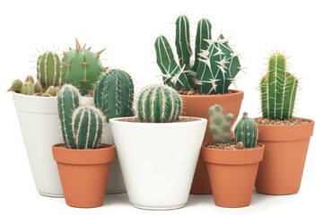 cactus in pot on white background generative AI 
