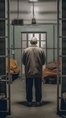 Fototapeta premium A prison s stark corners. Generative AI