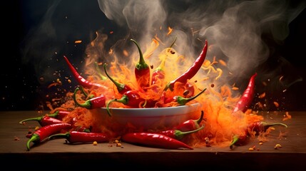 Captivating still life of chili peppers consumed in flames. Generative AI