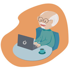 cartoon characters elderly using phone communication. Social with the elderly concept.