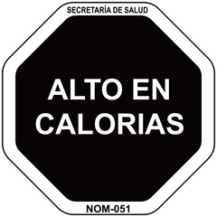 sellos frontales - Alto en Calorias -  de advertencia octagonales en los empaques de alimentos_sello octogonal - nom 051 - background black white-12