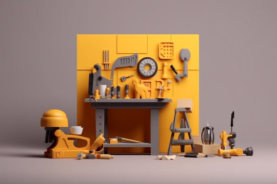 yellow carpentry tools on table in room illustration