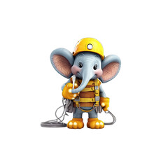 Electrician Elephant is a strong elephant wearing a tool belt and holding electrical wires.