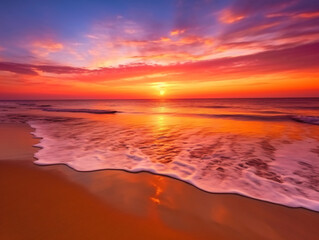 Naklejka na ściany i meble Serene beach sunset with vibrant colors.