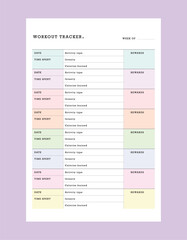 Workout tracker planner. 