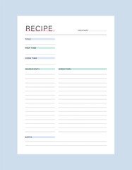 Recipe card and Meal Plan. Plan you food day easily. Vector illustration.
