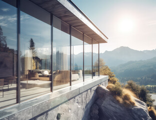 a modern house in the mountains stock photo, generative AI
