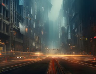 Generative ai of city at night with cars passing by