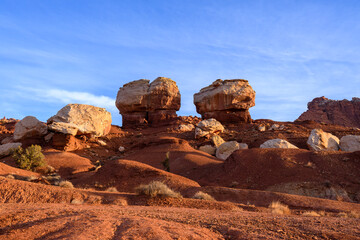 Landscape photograph of Twin Rocks in Capital Reef National Park in Utah.
