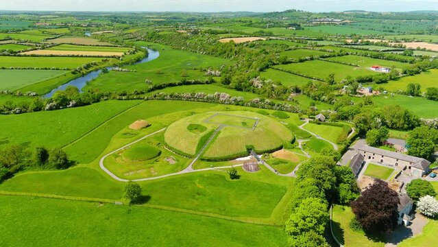 Aerial view of Knowth, the largest, most remarkable ancient monument in Ireland