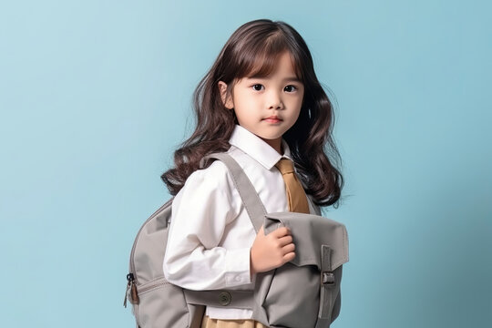 a girl in school uniform with backpack
