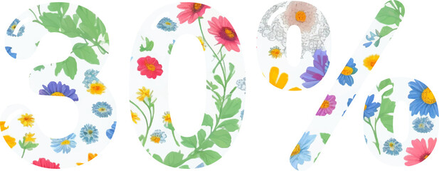 Obraz premium thirty percent discount number. Beautiful font. Floral seamless pattern. 30% off