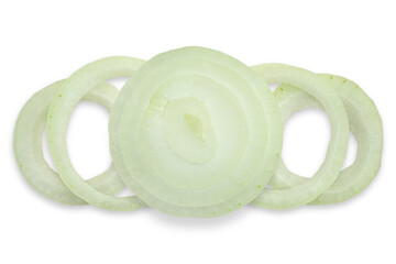 Sliced onion rings isolated on transparent background.