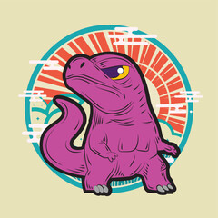 dinosaur illustration with japanese style for kaijune event, notebook, logo