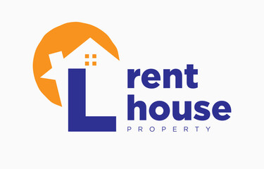 letter L house and sun vector design element for real estate logo or realty exhibition