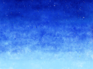 水彩画で描かれた星が煌めく夜空のような青色のグラデーション