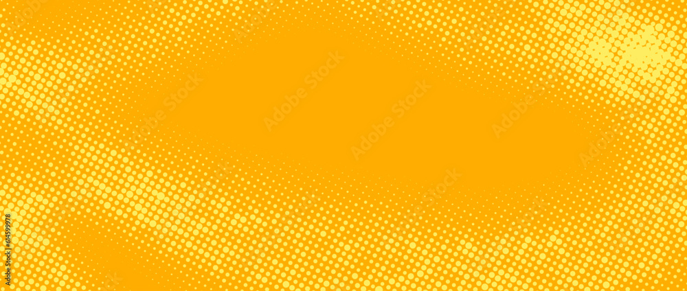 Poster yellow halftone background. retro comic grain texture. pixelated dots cartoon wallpaper. pop art fad