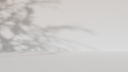 木の影がある白い壁に白い床のシンプルなスタジオ3DCG