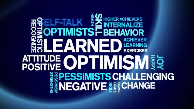 Learned Optimism animated tag word cloud;text design animation kinetic typography seamless loop.