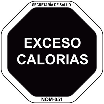 sellos frontales - Exceso Calorias -  de advertencia octagonales en los empaques de alimentos_sello octogonal - nom 051 - fondo negro blanco