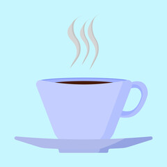 Cup of hot coffee with smoke effect in flat vector illustration design