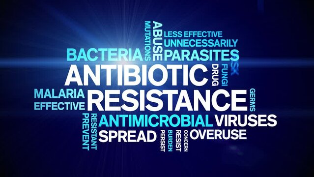 Antibiotic Resistance animated tag word cloud;text design animation kinetic typography seamless loop.