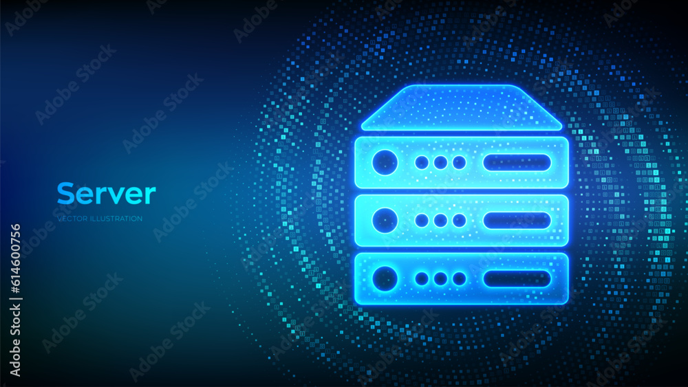 Wall mural server and data storage background. computer server icon made with binary code. server hosting. virt