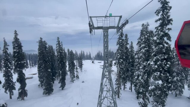 Gulmarg Cable Car Ride In Winter. Khyber Himalayan Resort In India. POV
