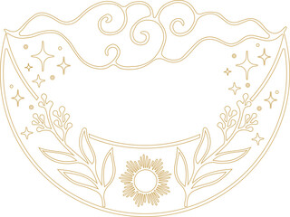 Aesthetic Celestial Boho Crescent Moon Line Art