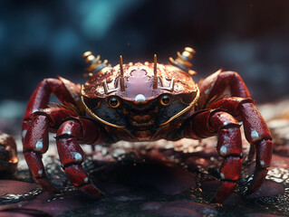 red crab on black background