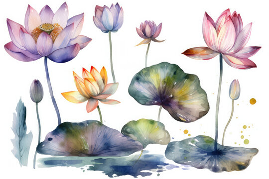 Set of lotuses flower, generative AI