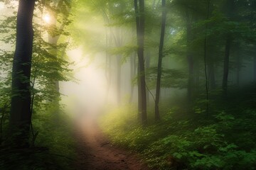Misty morning in the forest.