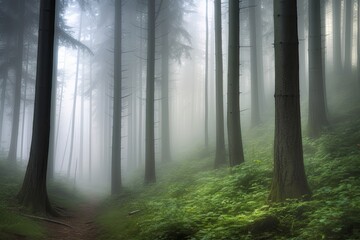Fototapeta premium Misty morning in the forest.