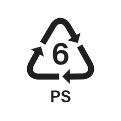 Plastic recycling symbol PS 6 vector icon. Plastic recycling code PS 6.