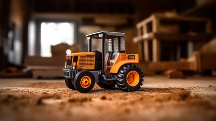 Heavy duty construction Tractor toy on wooden table