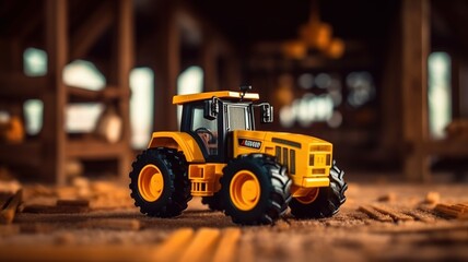 Heavy duty construction Tractor toy on wooden table