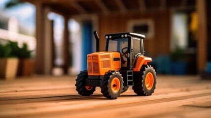 Heavy duty construction Tractor toy on wooden table