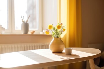Yellow flowers in a vase in the morning.