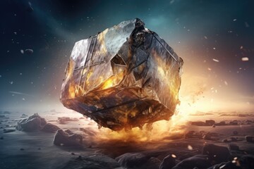 Obraz premium A piece of the cube floating at the background with light glow.