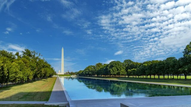 Washington monument time lapse on a clear sky day with cloud, Washington D.C. USA.