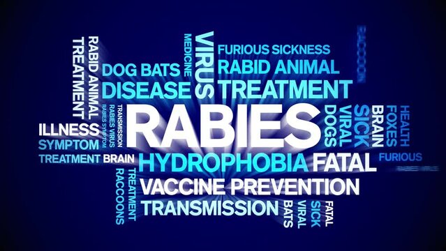 Rabies animated tag word cloud;text design animation kinetic typography seamless loop.