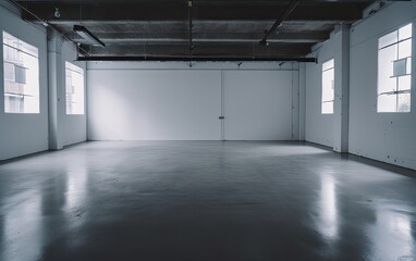 Empty white room with windows.