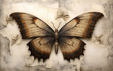 Fototapeta na wymiar The metal butterfly on the wall.