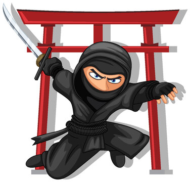 recommend clip art: Ninja Jumping and Brandishing Sword