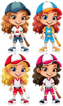 Set of Girls Holding Baseball Bats