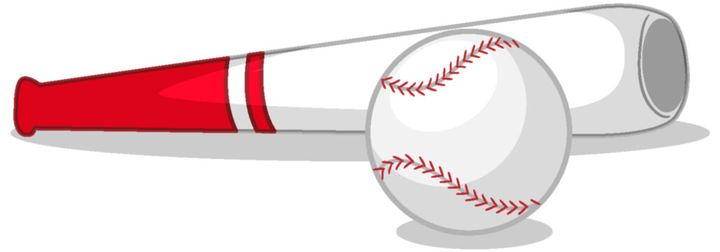 Baseball Bat and Ball on White Background